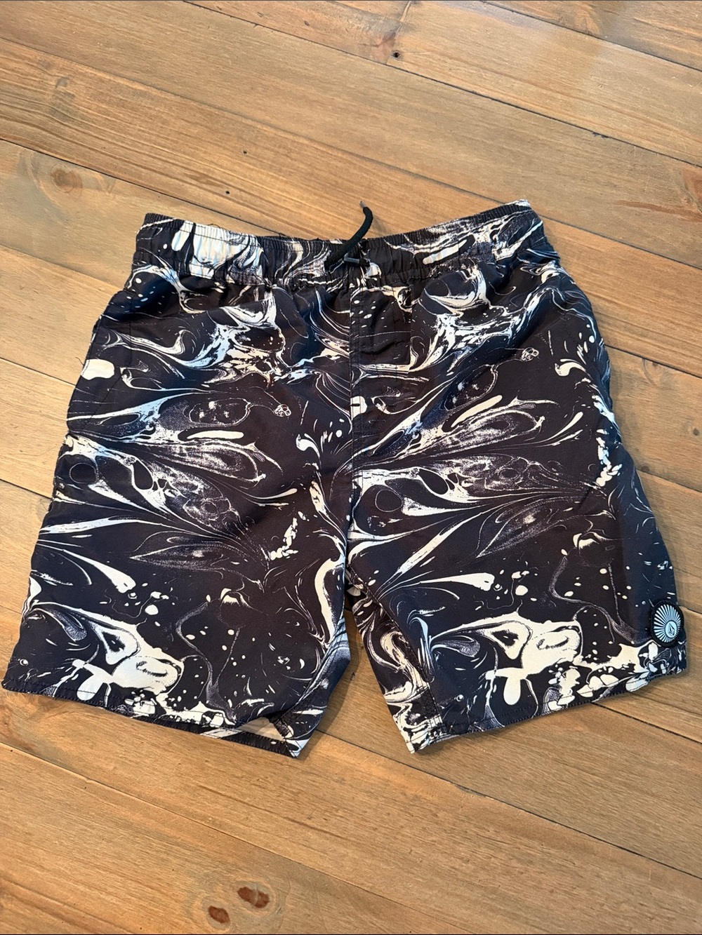 Volcom Boys Black and White Swirl Swim Trunks